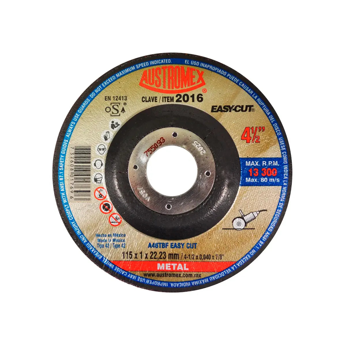 Disco Para Corte De Metal 4.1/2"X3/64"X7/8" (Easy-Cut)