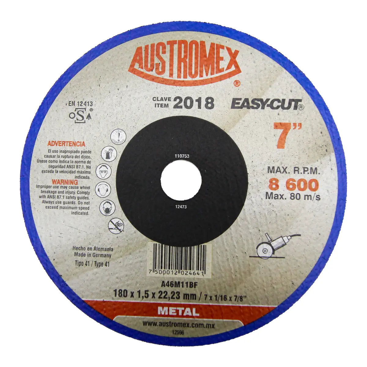 Disco Para Corte Para Aluminio Y Metal No Ferreso 7"X1/16"X7/8" Tipo 41 (Easy-Cut)