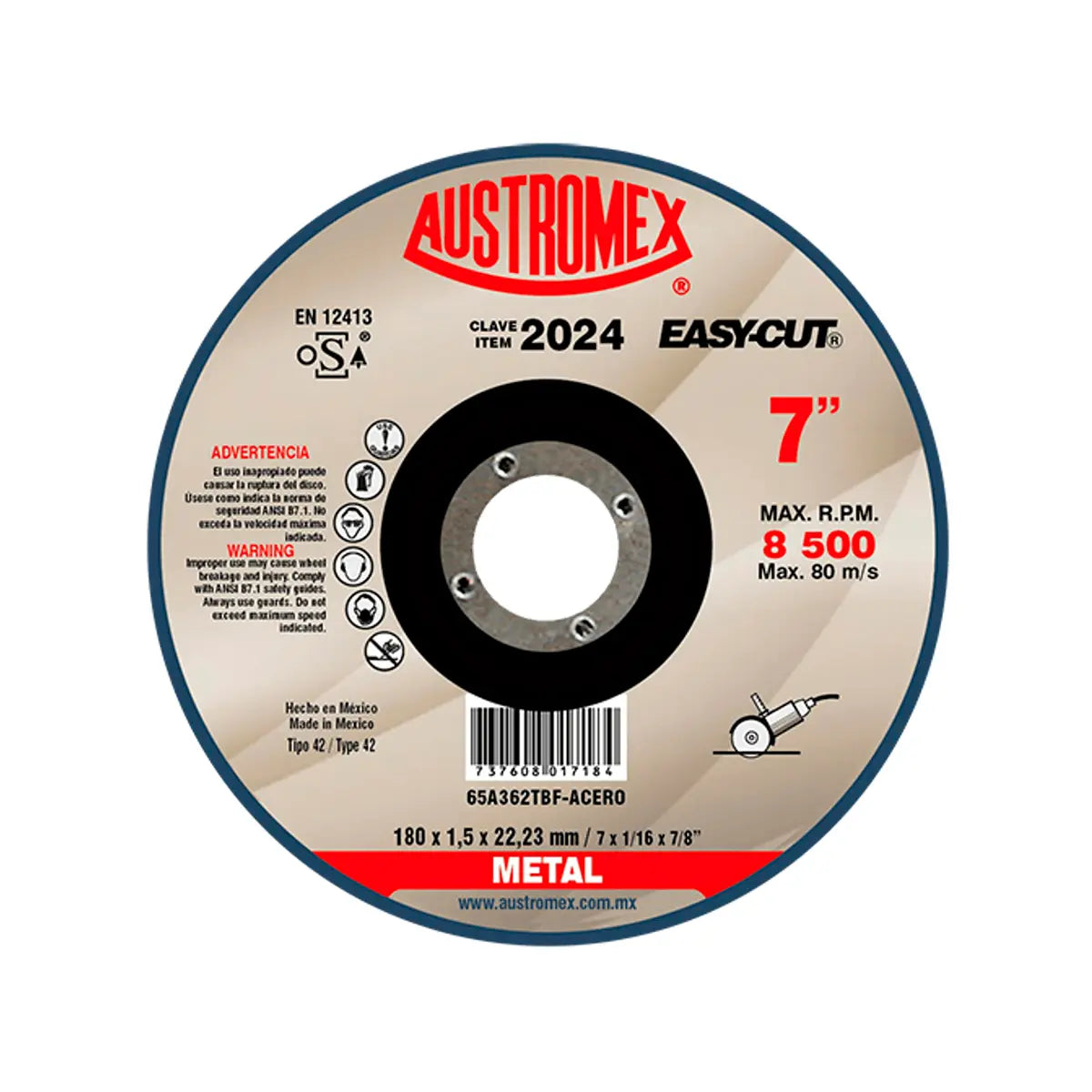 Disco Para Corte De Metal 7"X1/16"X7/8" Tipo 42 Super Preciso (Easy-Cut)