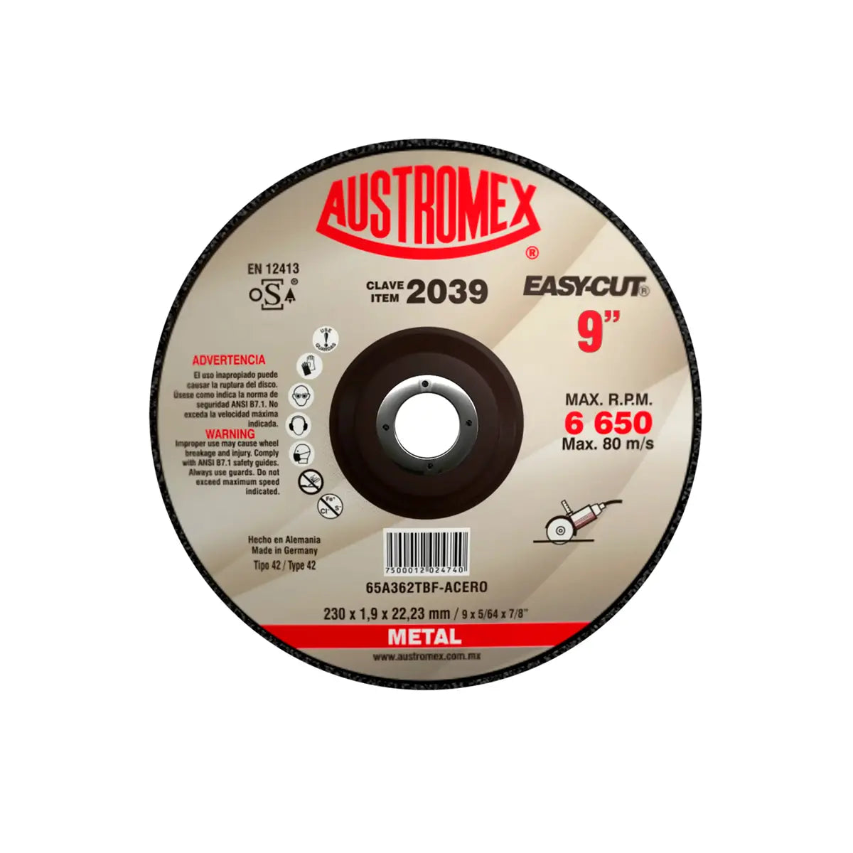 Disco Para Corte Preciso De Metal 9"X5/64"X7/8" Tipo 42 (Easy-Cut)