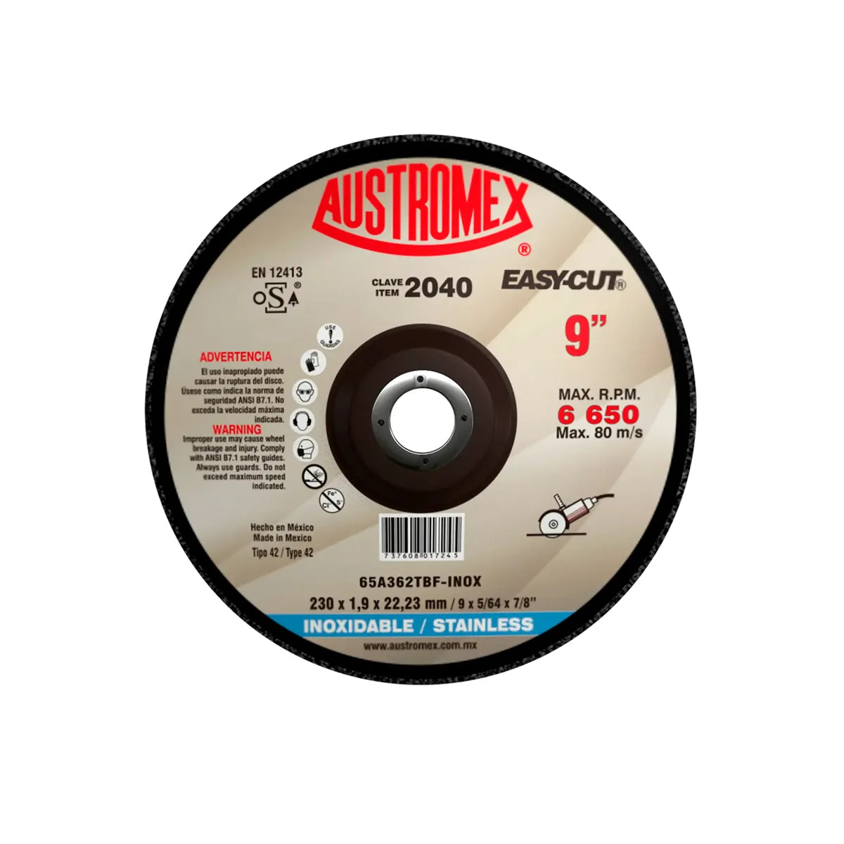 Disco Para Corte Preciso De Acero Inoxidable 9"X5/64"X7/8" Tipo 42 (Easy-Cut)