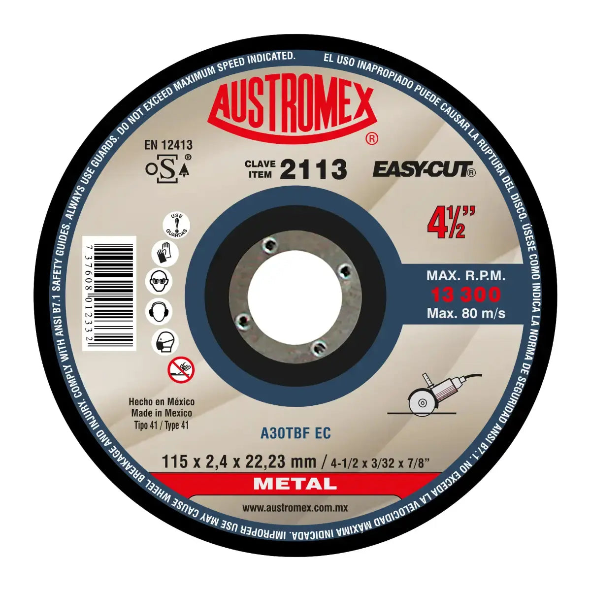 Disco Para Corte De Metal 4.1/2"X3/32"X7/8" Larga Duracion (Easy-Cut)