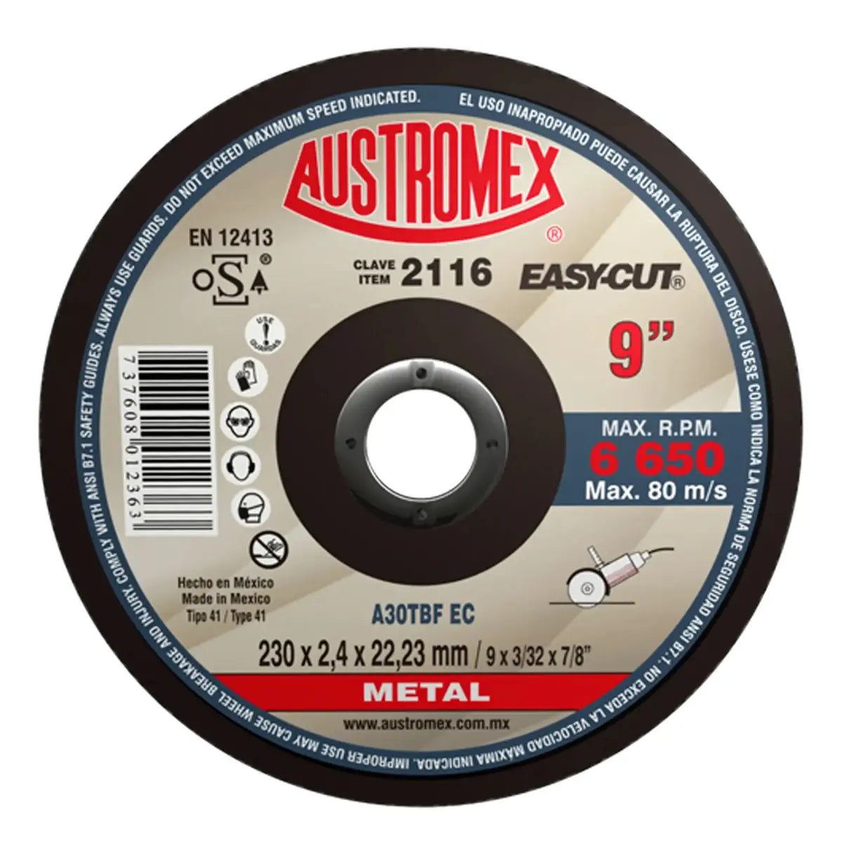Disco Para Corte De Metal 9"X3/32"X7/8" Larga Duracion (Easy-Cut)