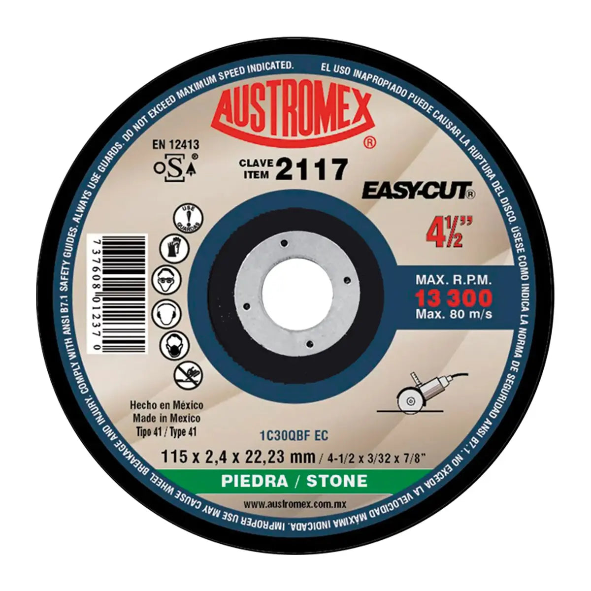 Disco Para Corte De Piedra 4.1/2"X3/32"X7/8" Larga Duracion (Easy-Cut)