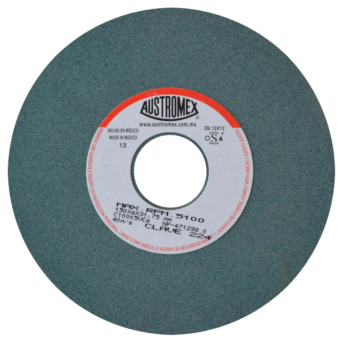 Piedra Abrasiva T-1 6"X1/4"X1.1/4" G100 Verde Operaciones Severas-C.tungs-Cementados