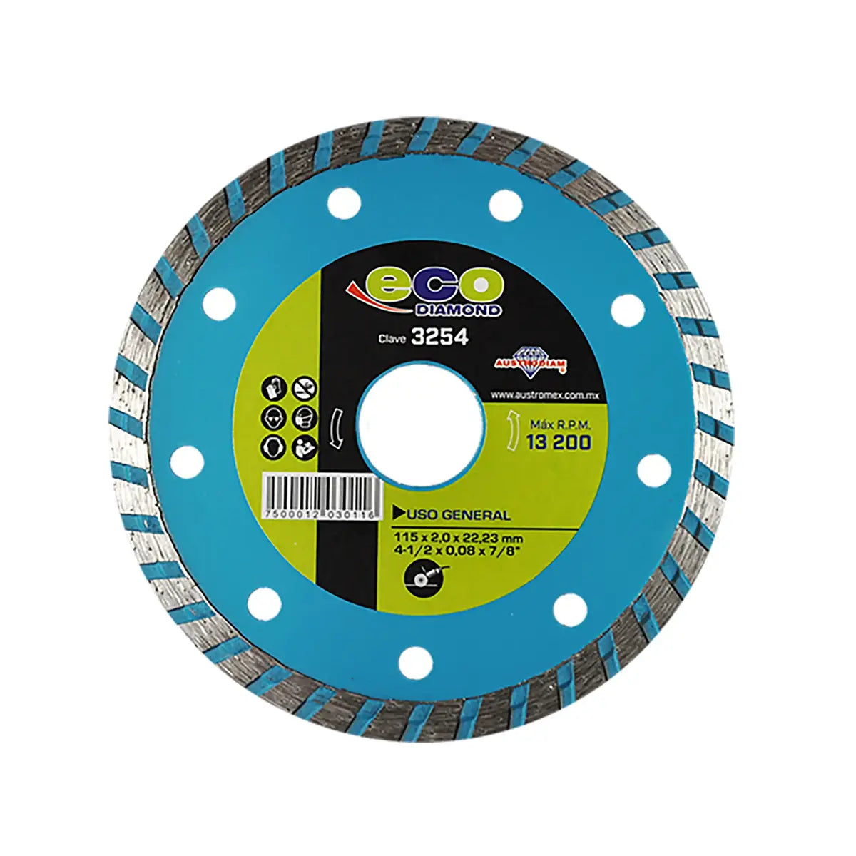Disco De Diamante 4.1/2"X0.08"X7/8" Turbo Usos Generales (Ecodiamond)