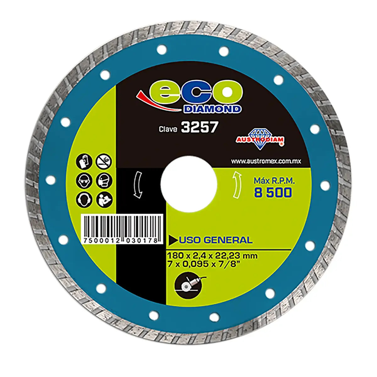 Disco De Diamante 7"X0.095"X7/8" Turbo Usos Generales (Ecodiamond)