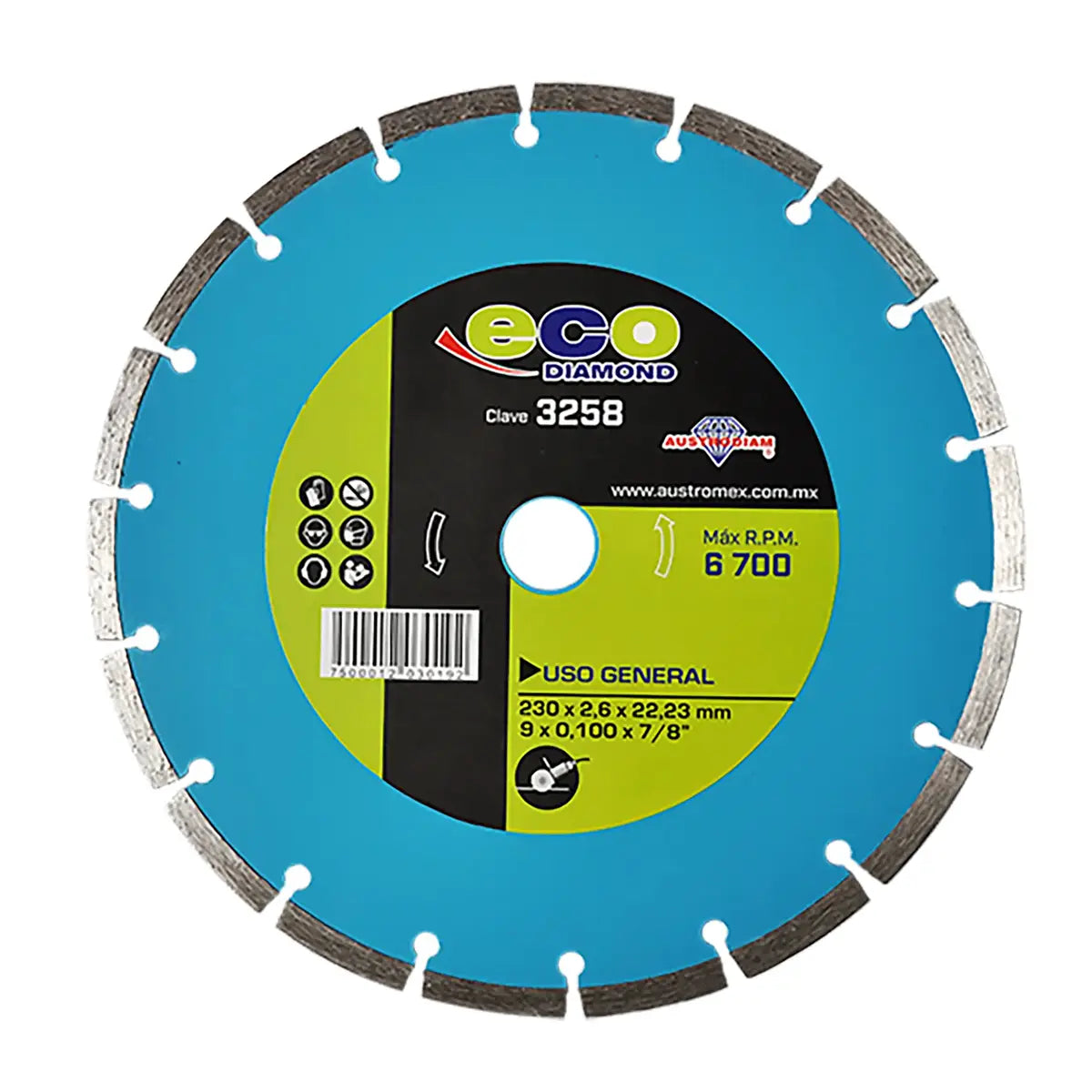Disco De Diamante 9"X0.1"X7/8" Segmentado Usos Generales (Ecodiamond)