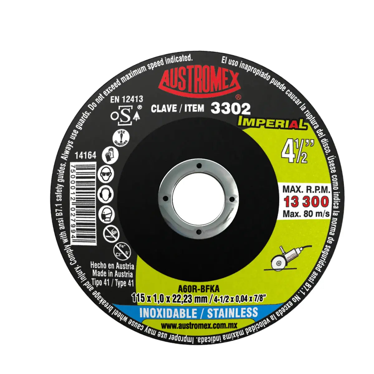 Disco Para Corte De A. Inox. 4.1/2"X1Mmx7/8" Super Delgado (Imperial)