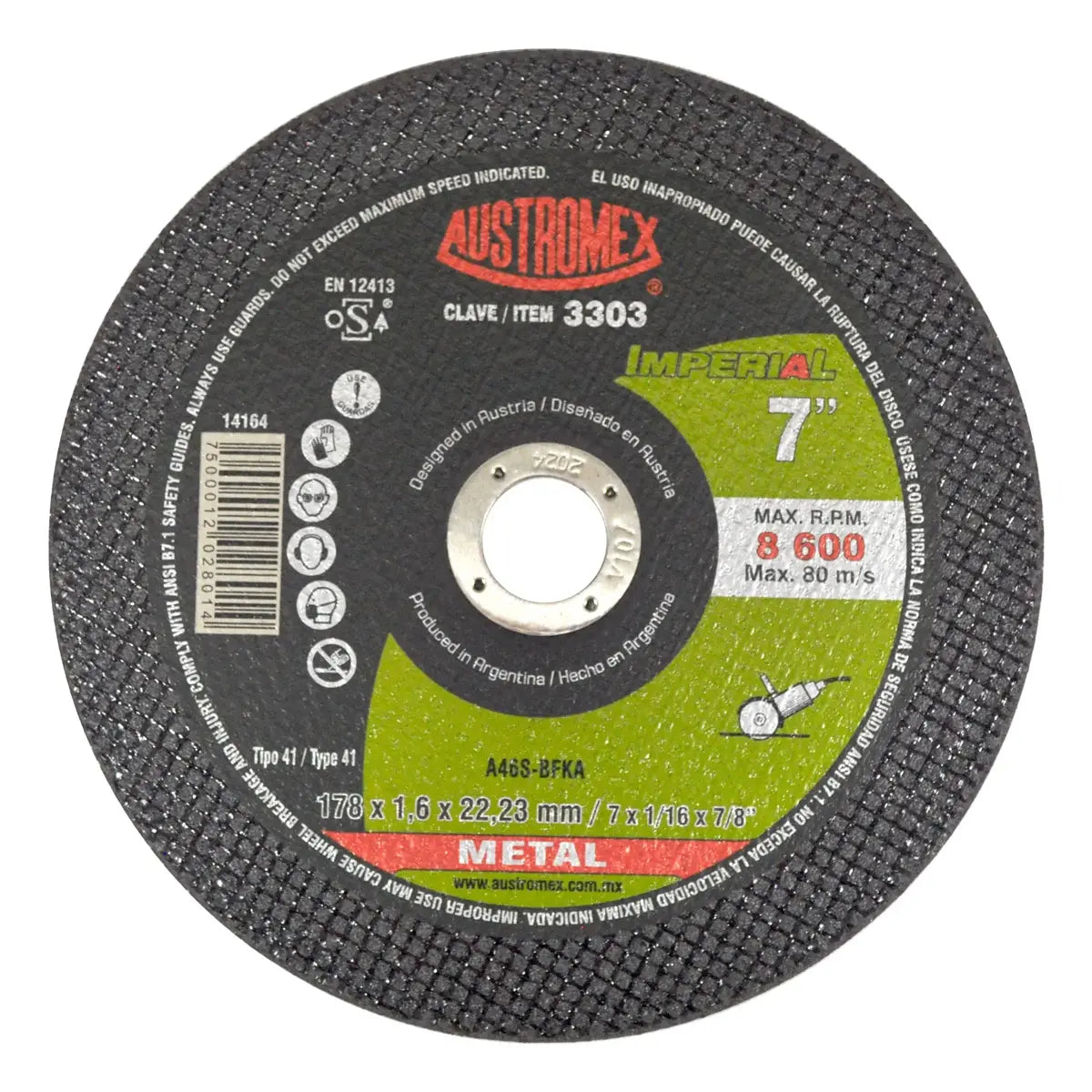 Disco Para Corte De Metal 7"X1.6Mmx7/8" Super Delgado (Imperial)