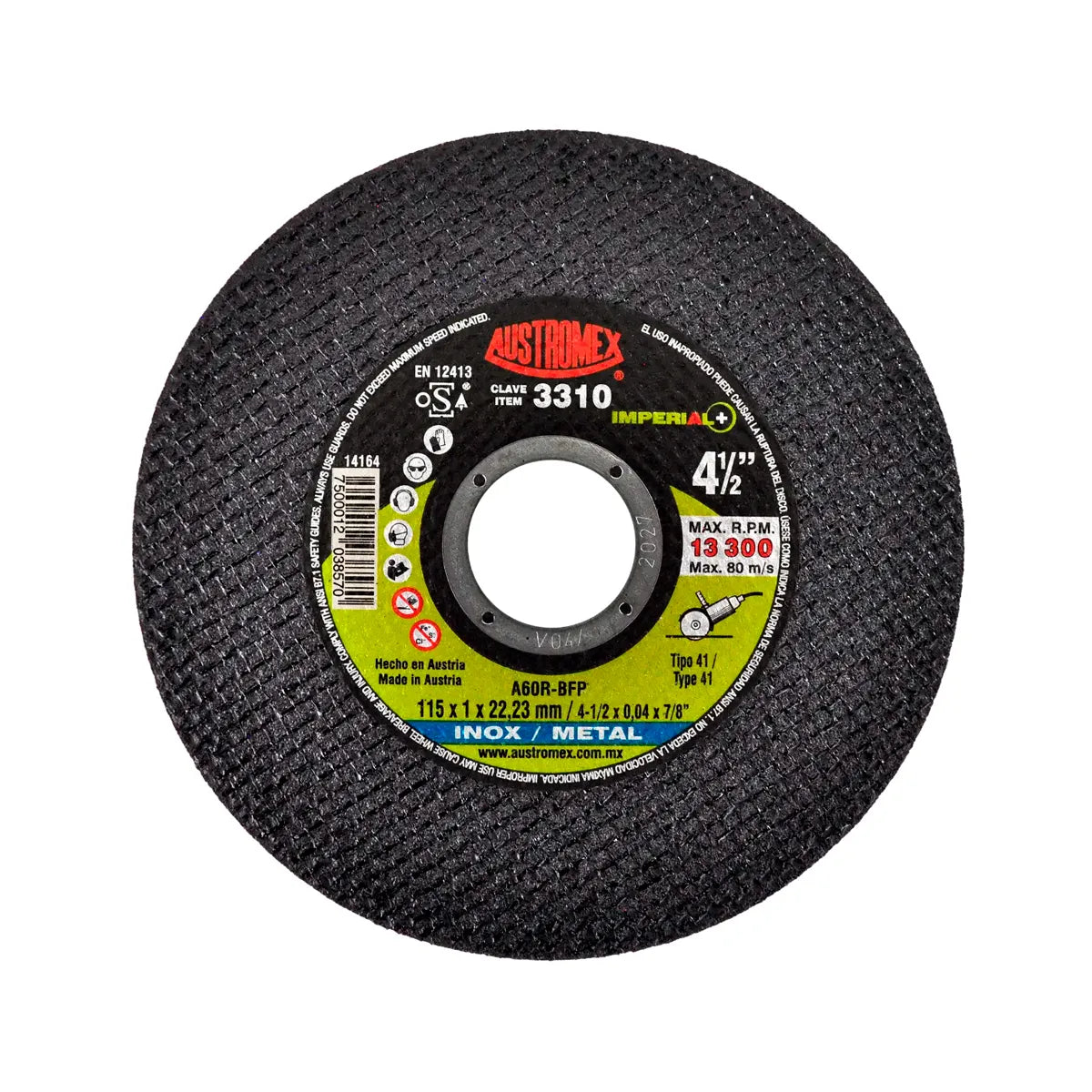 Disco Para Corte De Metal Y Acero Inoxidable 4.1/2"X1Mmx7/8" T-41 (Imperial)
