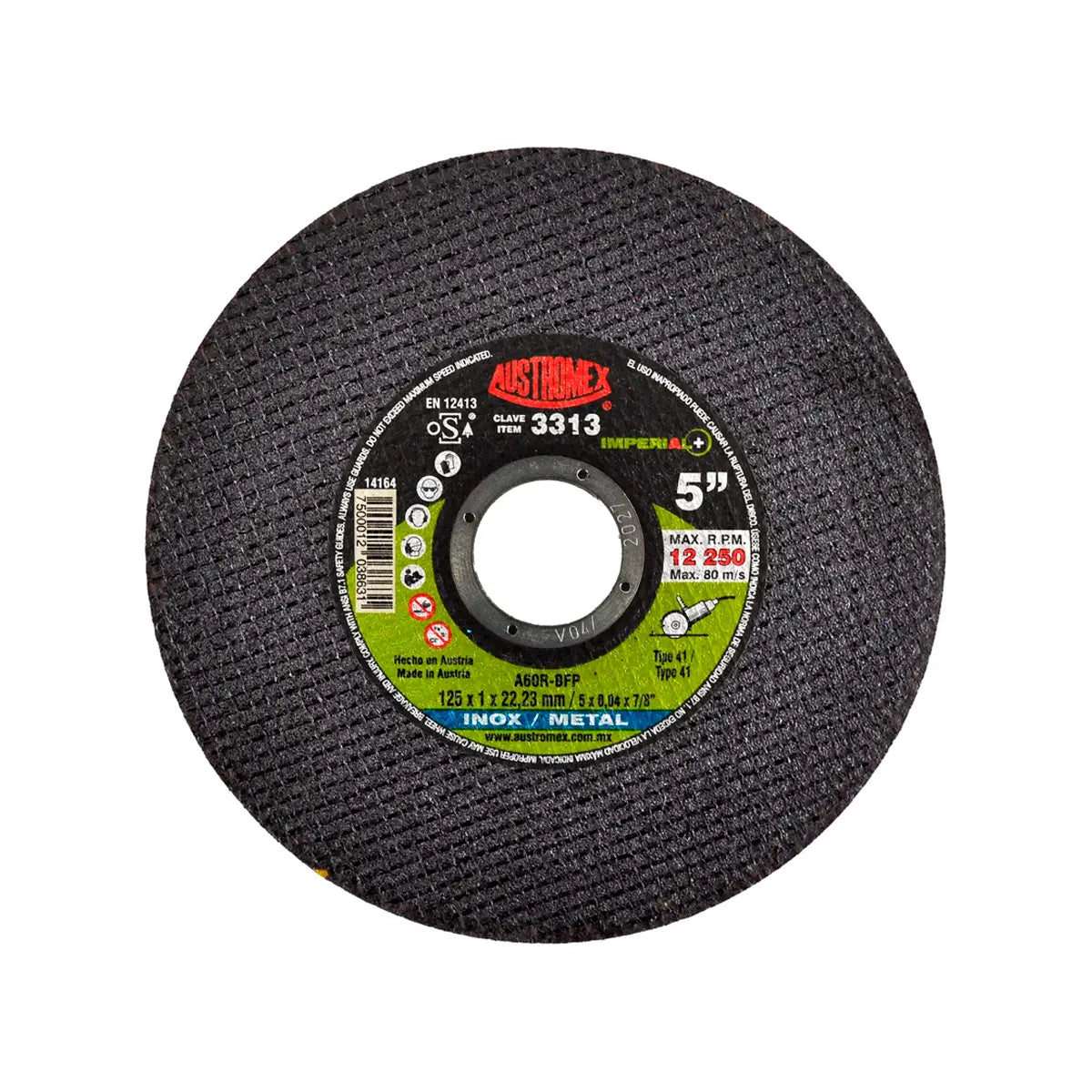 Disco Para Corte De Metal Y Acero Inoxidable 5"X1Mmx7/8" T-41 (Imperial)