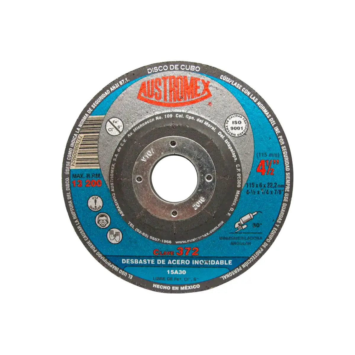 Disco T-27 4.1/2"X1/4"X7/8" Para Desbaste De Acero Inox. Triple Malla De F.v.