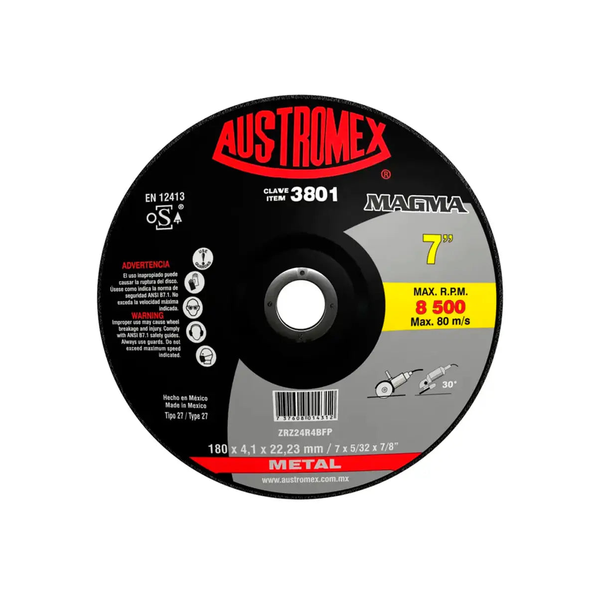 Disco T-27 7"X5/32"X7/8" Para Desbaste Ligero Y Corte De Metal Mejorado (Alto Rendimiento)