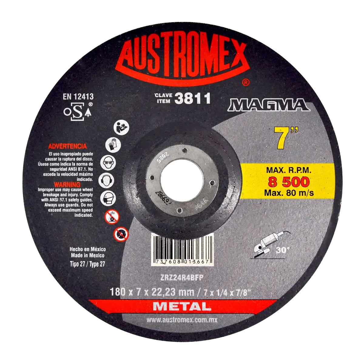 Disco T-27 7"X1/4"X7/8" Para Desbaste De Metal (381Plus)