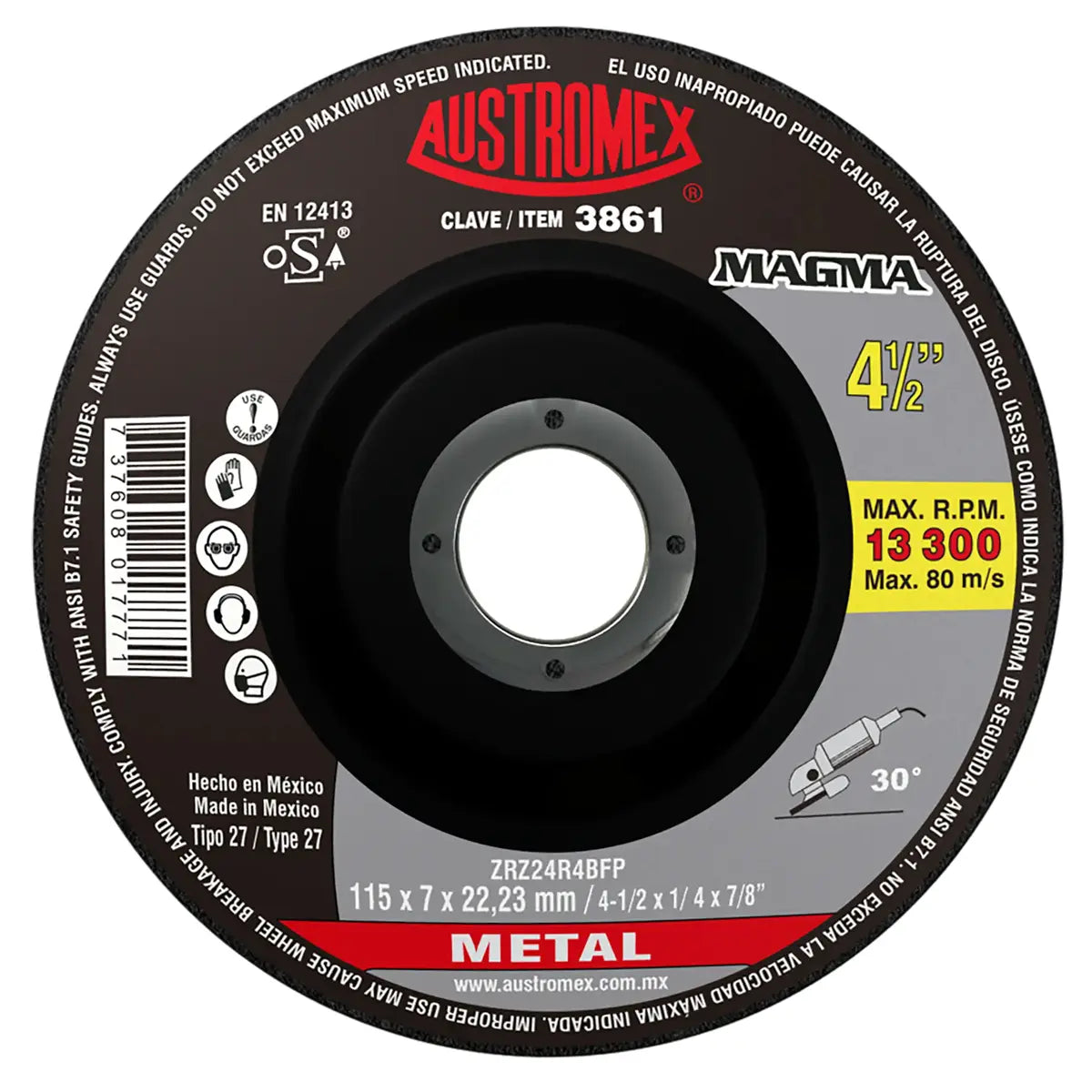 Disco T-27 4.1/2"X1/4"X7/8" Para Desbaste De Metal (Magma)