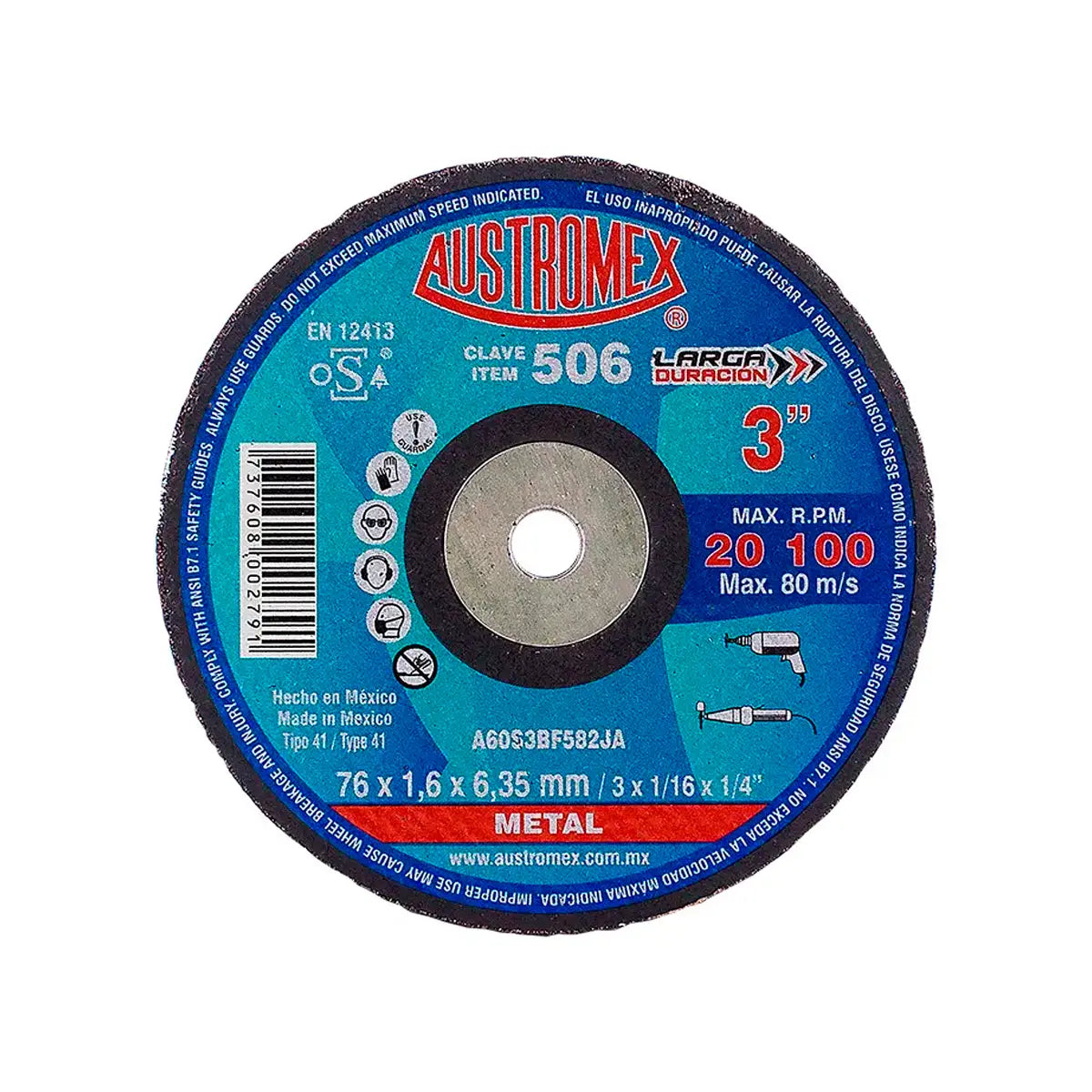Disco Para Corte De Metal 3"X1/16"X1/4" Larga Duracion