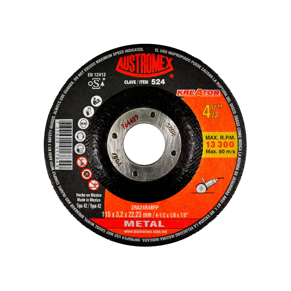 Disco Para Corte De Metal 4.1/2"X1/8"X7/8"Tipo 42 (Kreator)