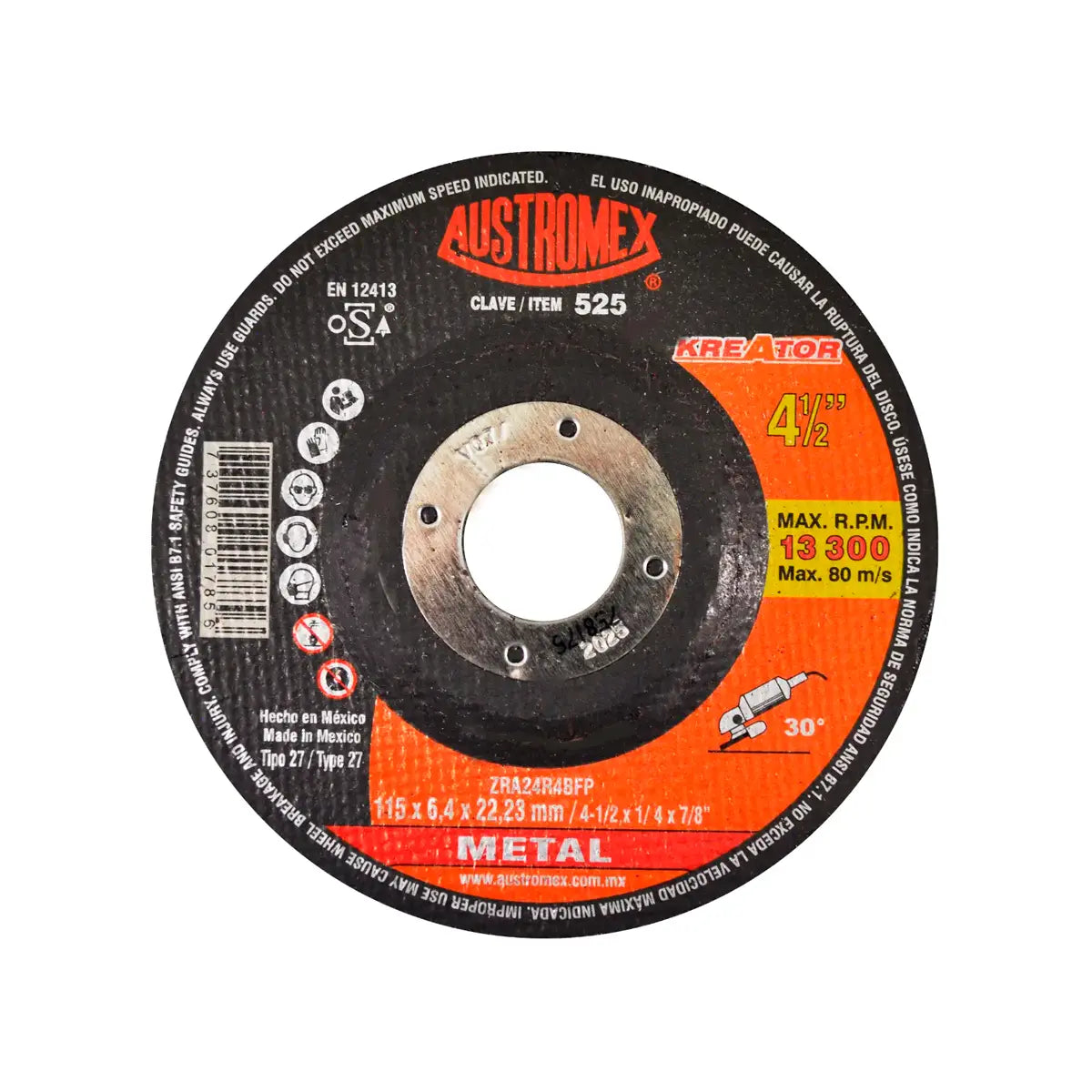 Disco T-27 4.1/2"X1/4"X7/8" Para Desbaste De Metal (Kreator)