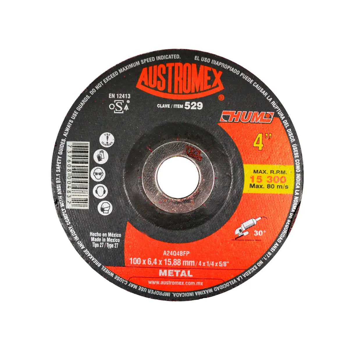 Disco T-27 4"X1/4"X5/8" Para Desbaste De Metal (Hum)