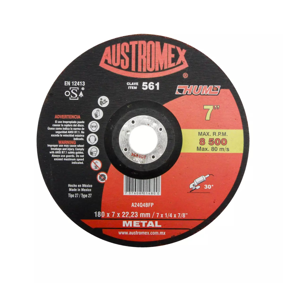Disco T-27 7"X1/4"X7/8" Para Desbaste De Metal (Hum)