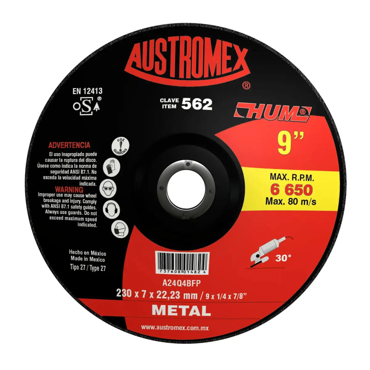 Disco T-27 9"X1/4"X7/8" Para Desbaste De Metal (Hum)