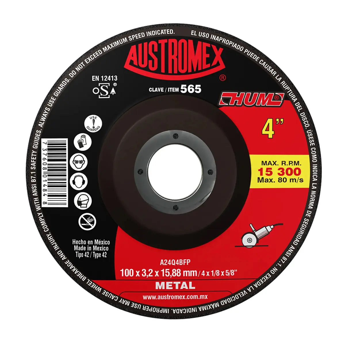 Disco T-27 4"X1/8"X5/8" Para Corte De Metal (Hum)