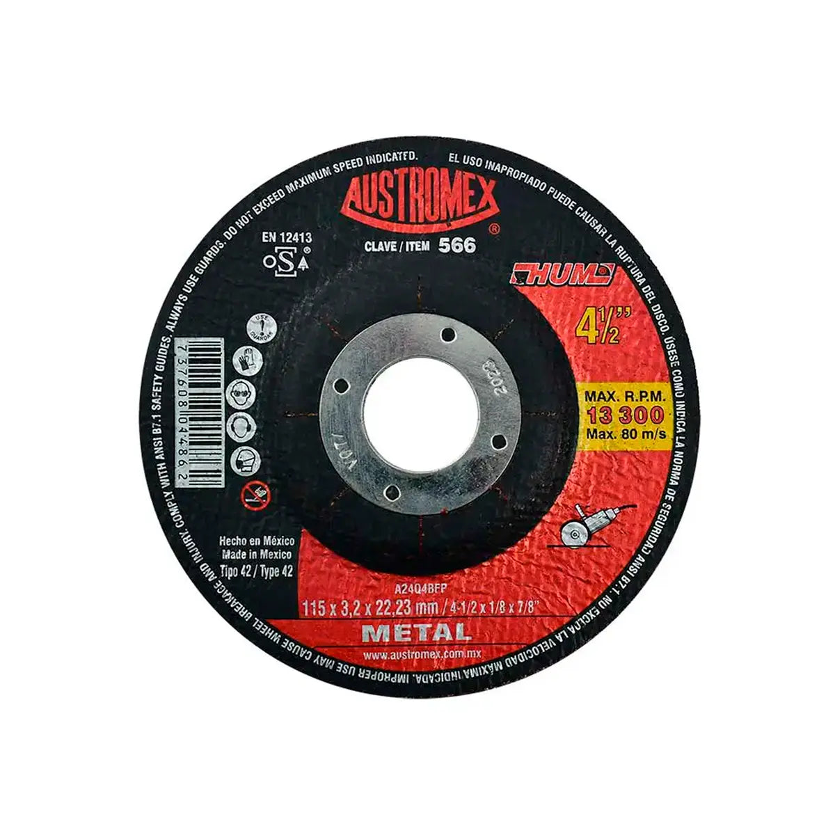 Disco T-27 4.1/2"X1/8"X7/8" Para Corte De Metal (Hum)