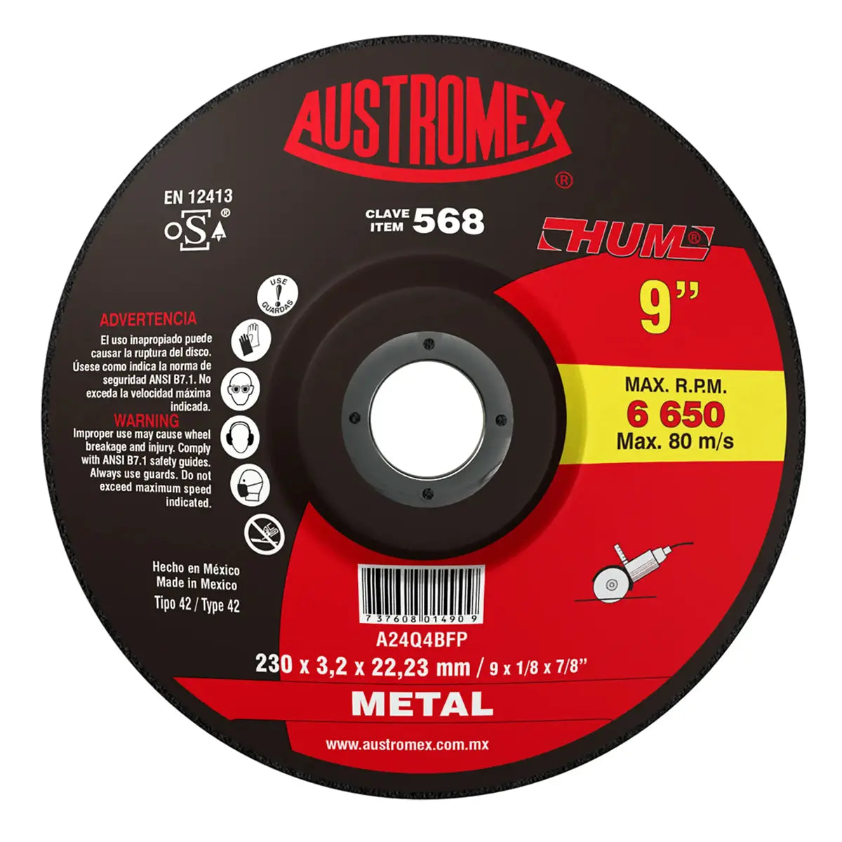 Disco T-27 9"X1/8"X7/8" Para Corte De Metal (Hum)