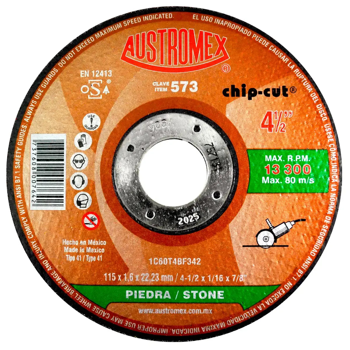 Disco Para Corte De Piedra 4.1/2"X3/64"X7/8" Larga Duracion (Chip-Cut)