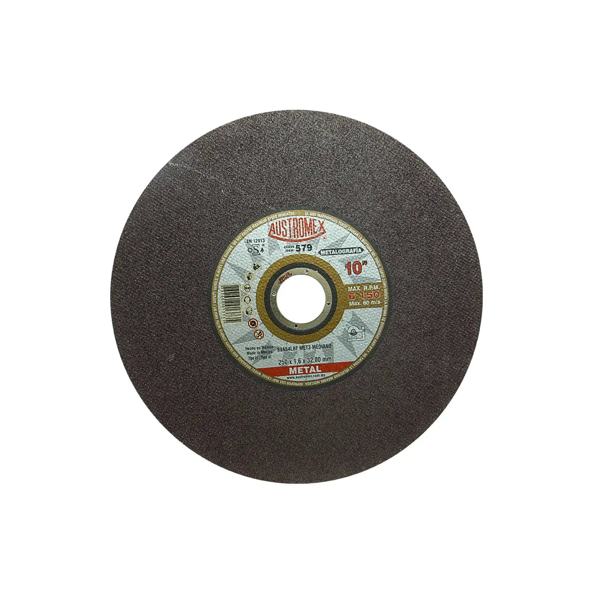 Disco Para Corte De Metalografica 10"X1/16"X1.1/4" Frio Y Rapido Mediano
