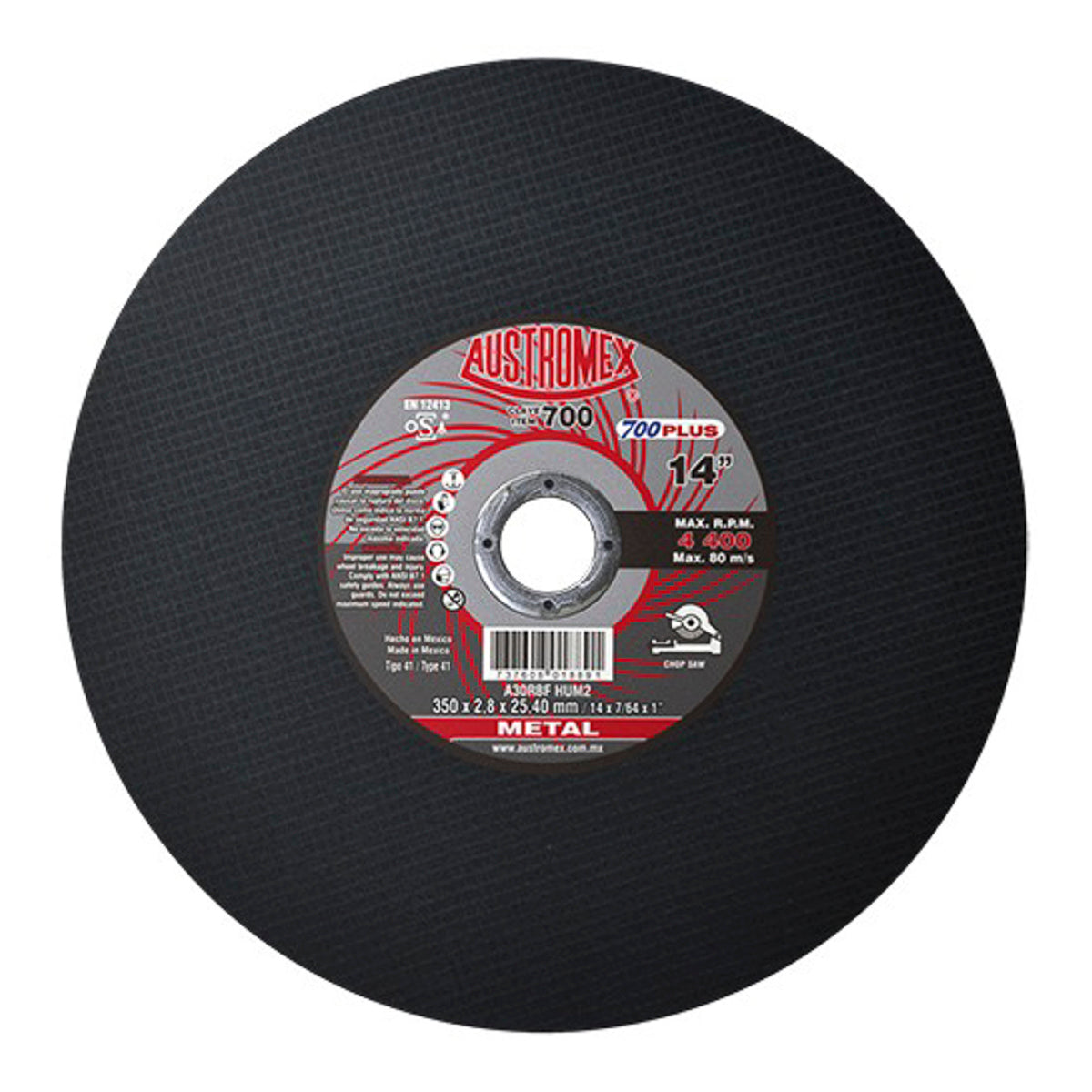 Disco Para Corte De Metal 14"X7/64"X1" Huecos Con Refuerzos Laterales (Hum)