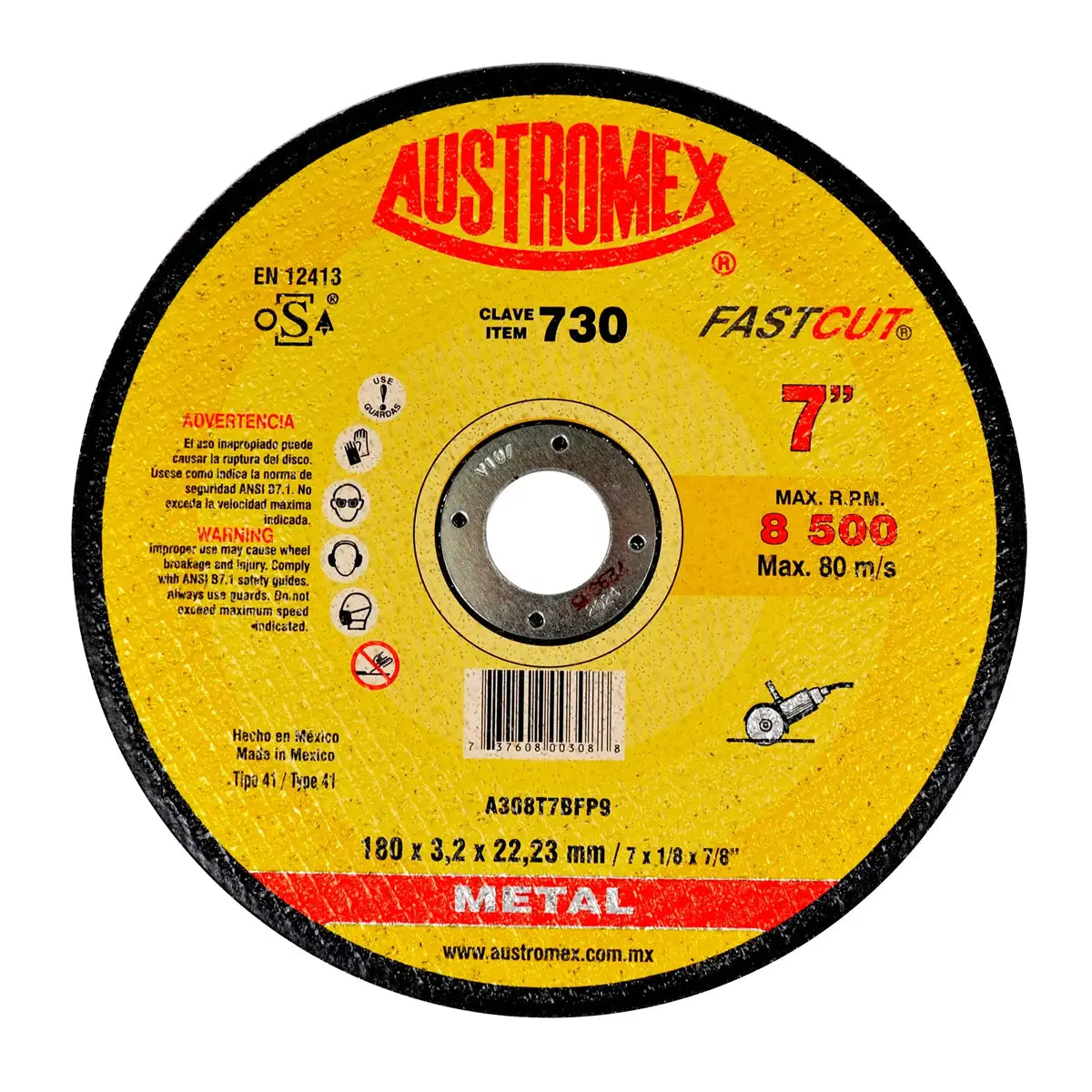 Disco Para Corte De Metal 7"X1/8"X7/8" Larga Duracion (Fastcut)