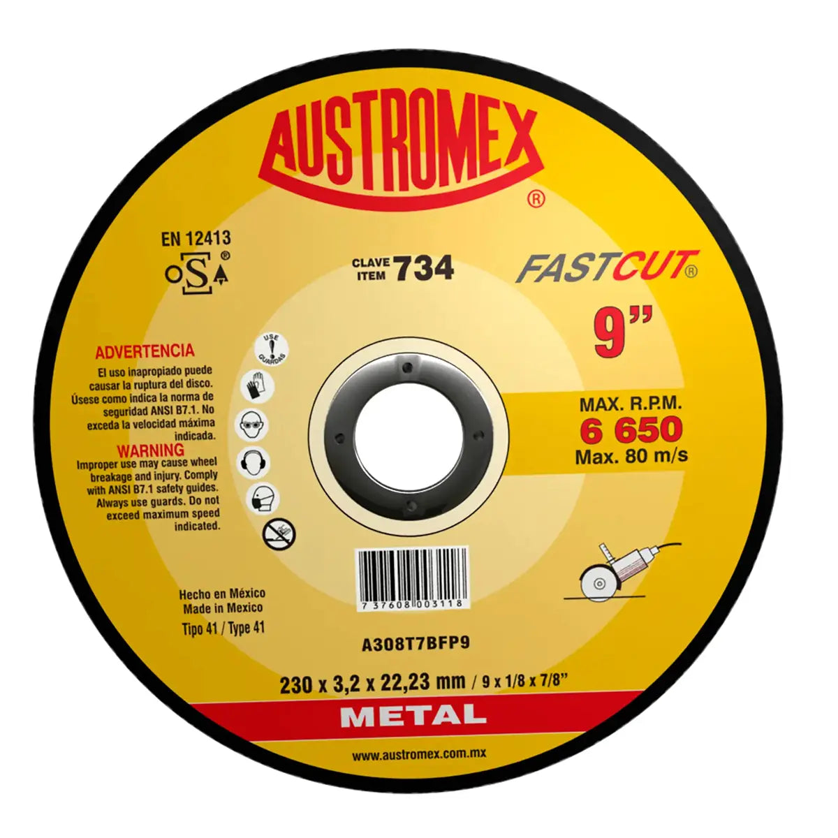 Disco Para Corte De Metal 9"X1/8"X7/8" Larga Duracion (Fastcut)