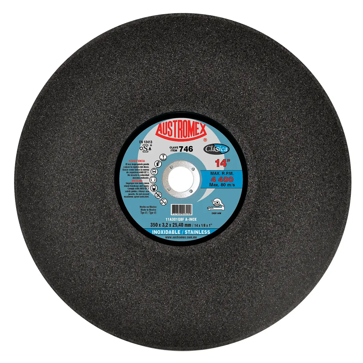 Disco Para Corte De Acero Inoxidable 14"X3/32"X1" Huecos/Solidos