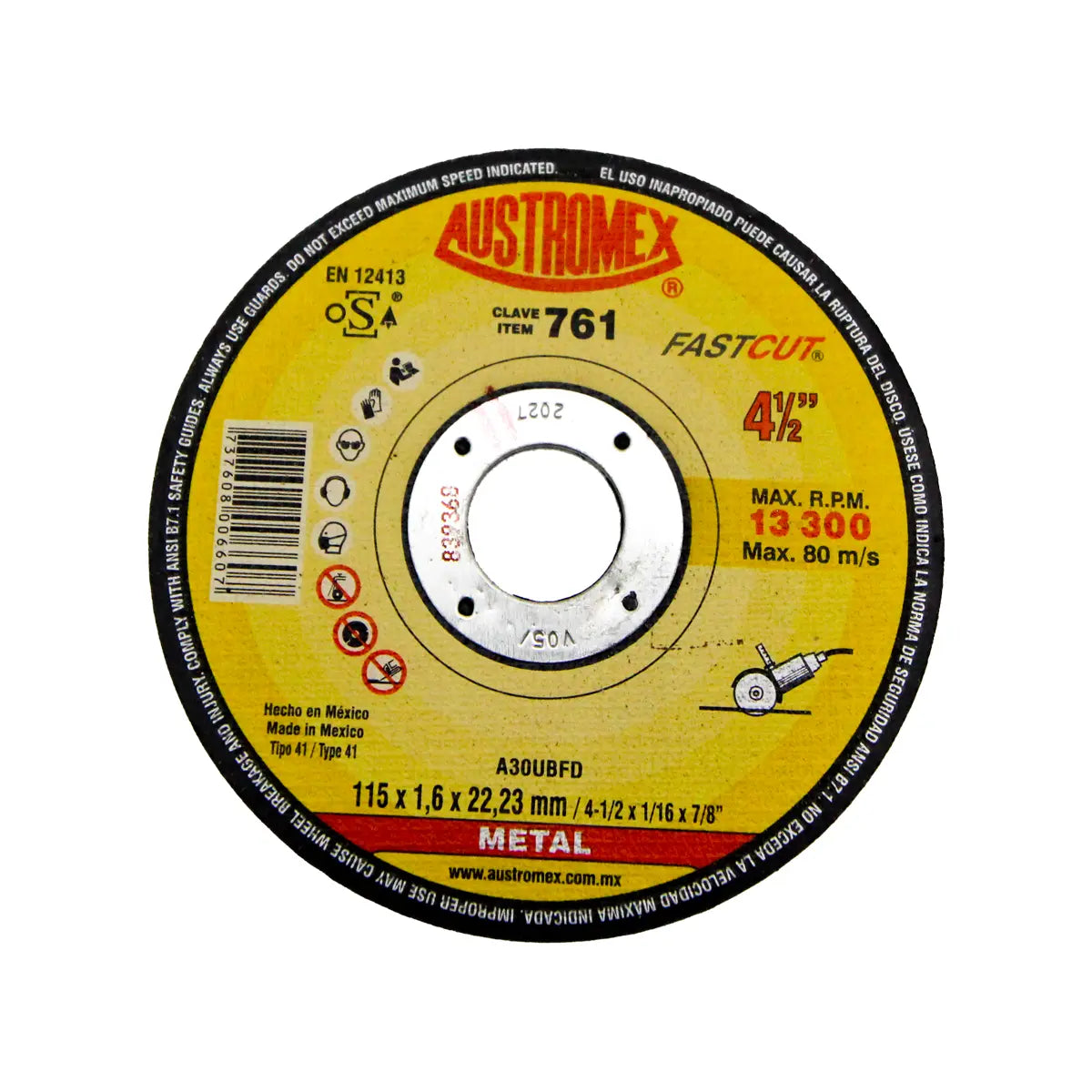 Disco Para Corte De Metal 4.1/2"X1/16"X7/8" Larga Duracion (Fastcut)