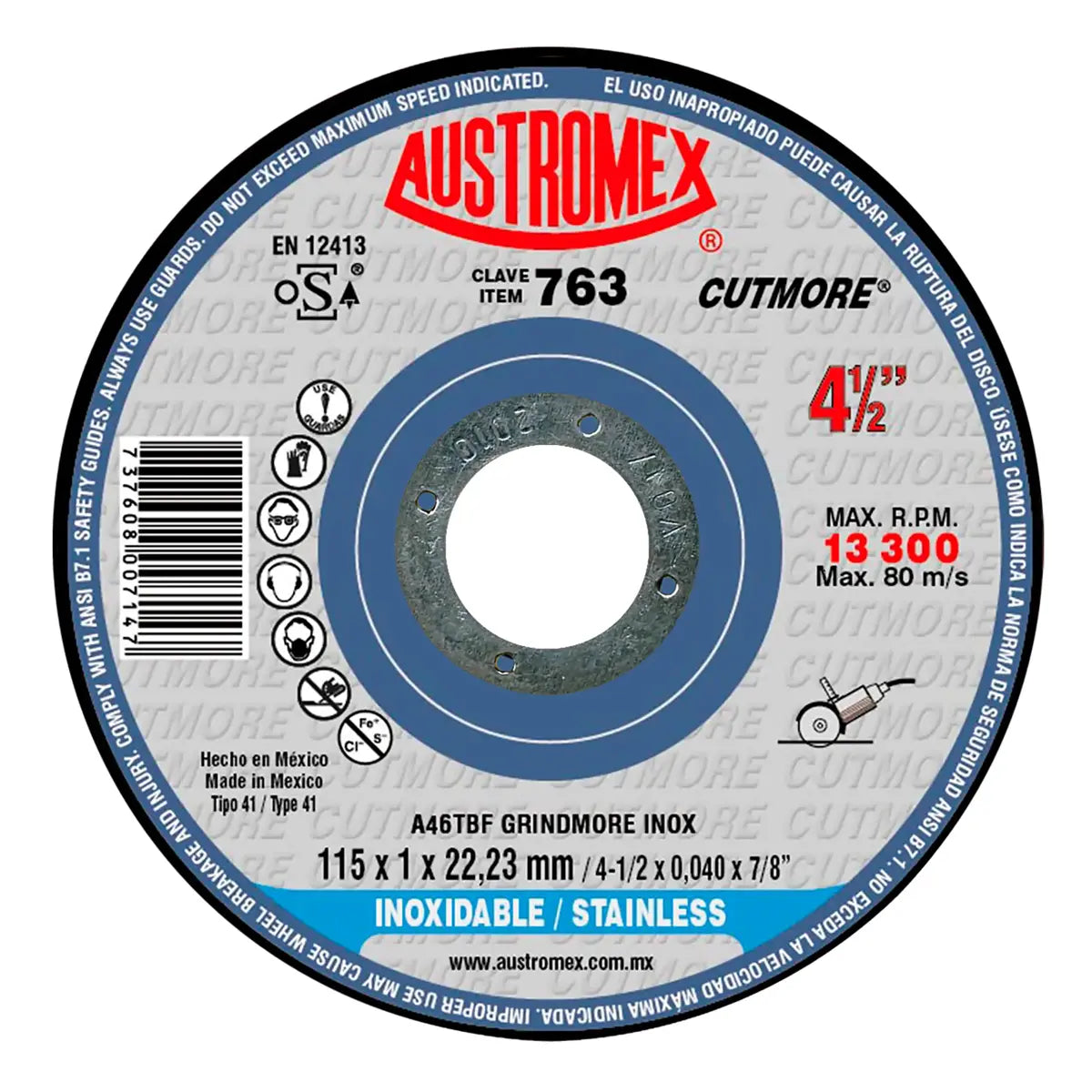 Disco Para Corte De Acero Inoxidable 4.1/2" X1Mmx7/8" Super Delgado (Grindmore)