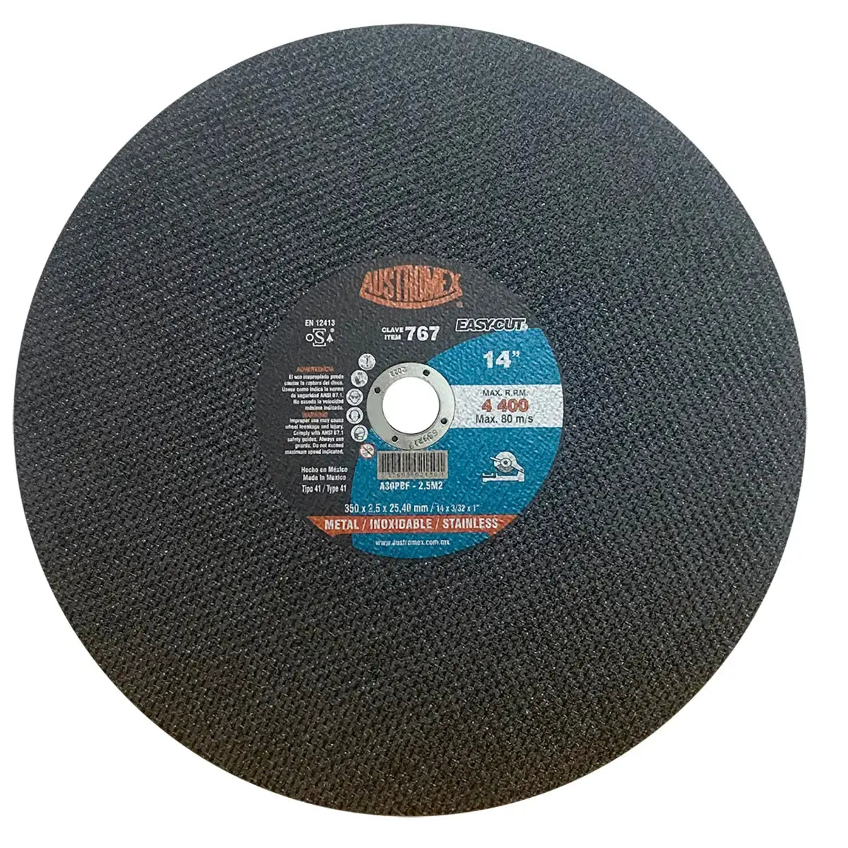 Disco Para Corte De Metal Y Acero Inoxidable 14"X3/32"X1" Huecos (Easy Cut)