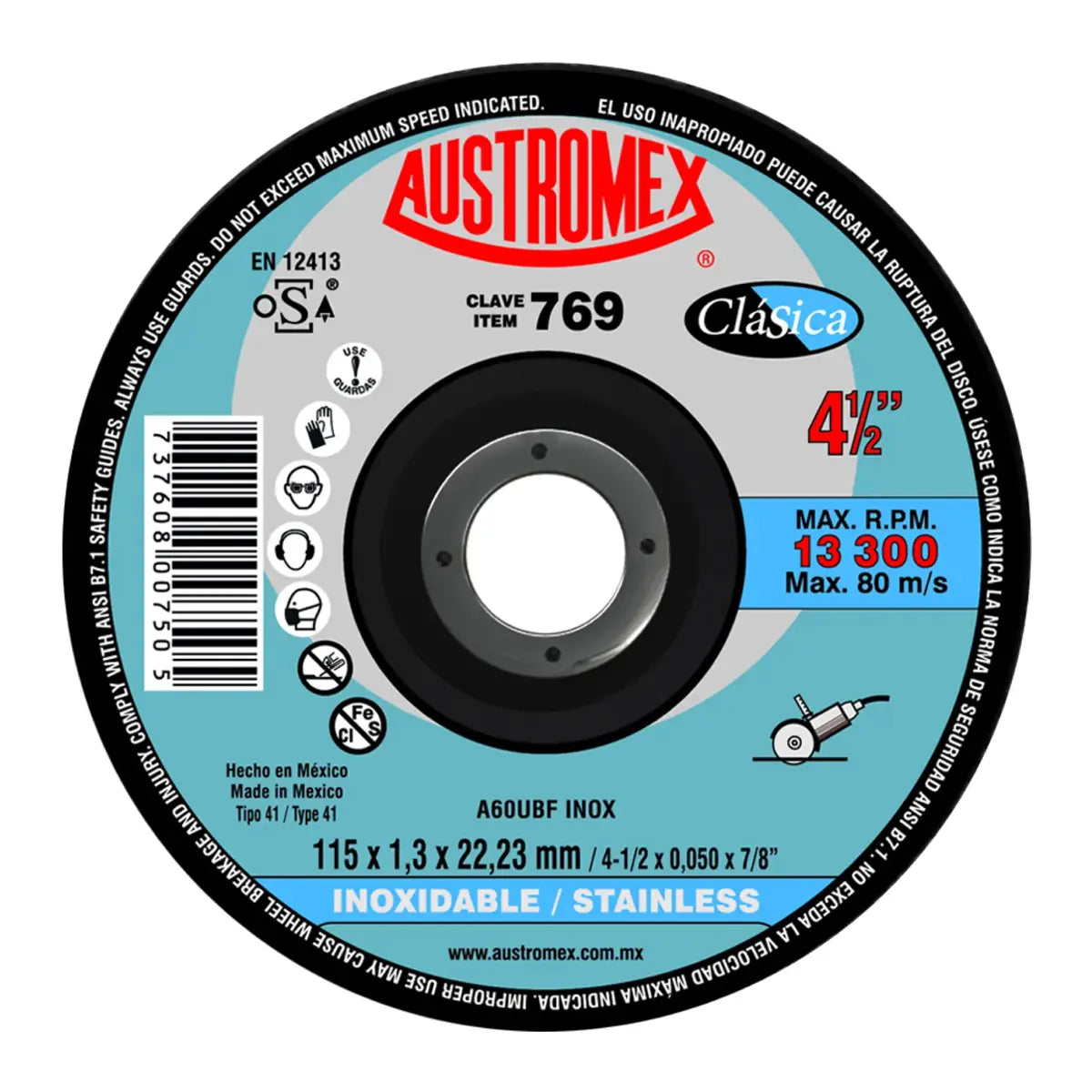 Disco Para Corte De Acero Inoxidable 4.1/2"X1Mmx7/8" Super Delgado