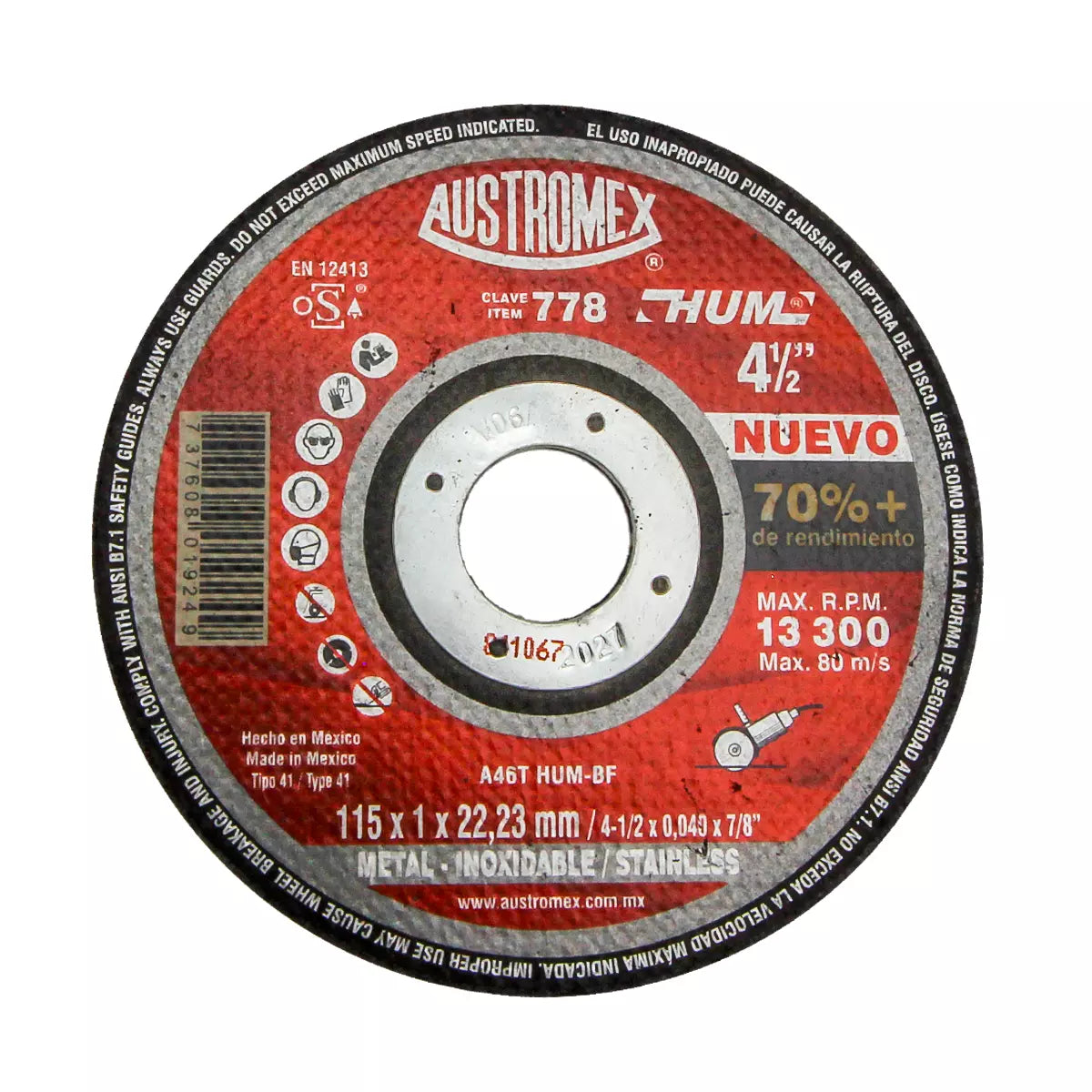 Disco Para Corte De Metal 4.1/2"X3/64"X7/8" Super Delgado (Hum)