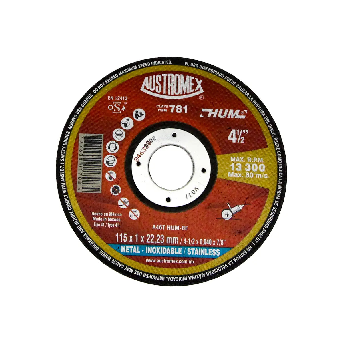 Disco Para Corte De Metal 4.1/2"X3/64"X7/8" (Hum)
