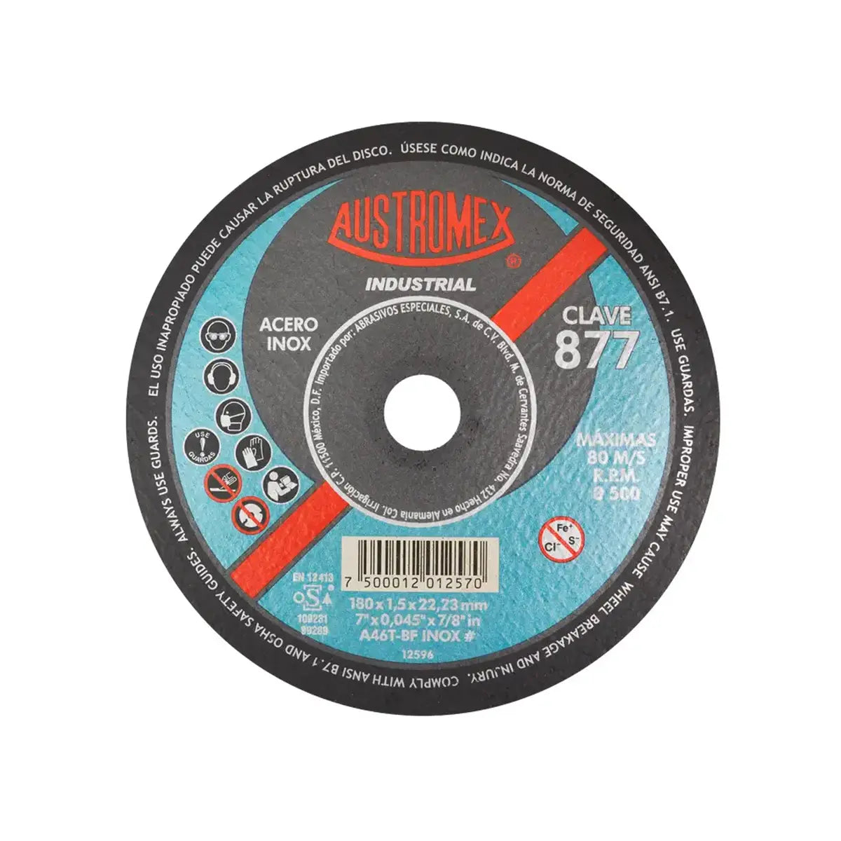 Disco Para Corte De Acero Inoxidable 7"X1.5Mmx7/8" Super Delgado (Industrial)
