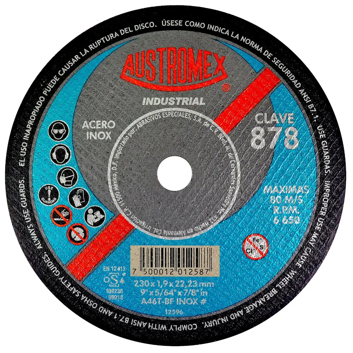 Disco Para Corte De Acero Inoxidable 9"X1.9Mmx7/8" Super Delgado (Industrial)