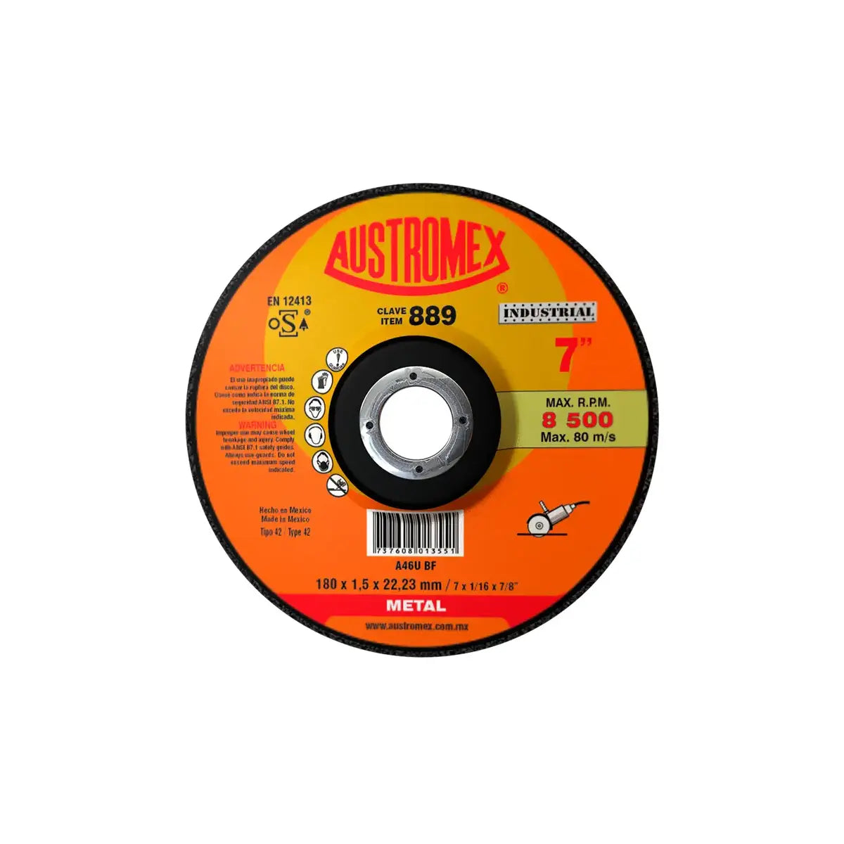 Disco Para Corte De Metal 7"X1/16"X7/8" Super Delgado Tipo 42 (Industrial)