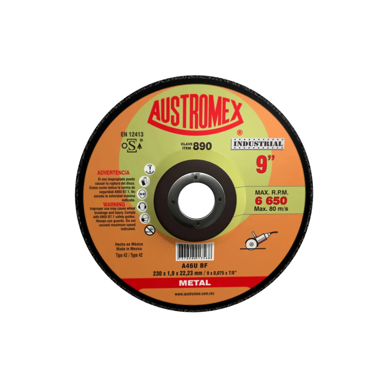 Disco Para Corte De Metal 9"X0.0075"X7/8" Super Delgado Tipo 42 (Industrial)