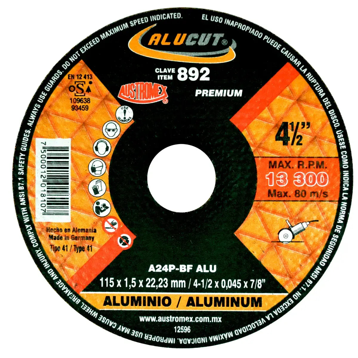 Disco Para Corte De Aluminio 4.1/2"X0.045"X7/8" Corte Preciso (Alucut)