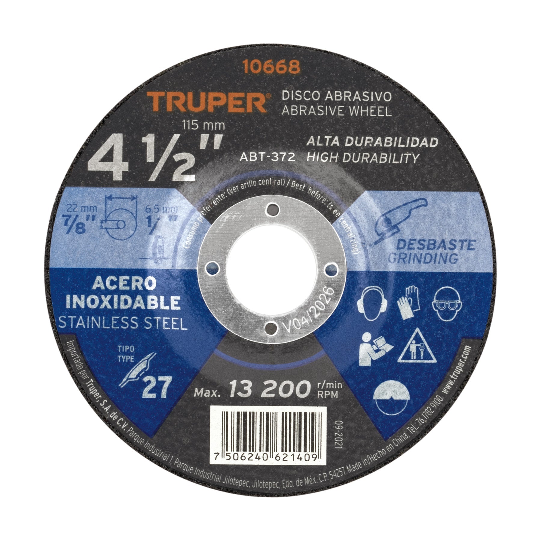Disco Tipo 27 de 4-1/2' x 6.5 mm desbaste acero inoxidable