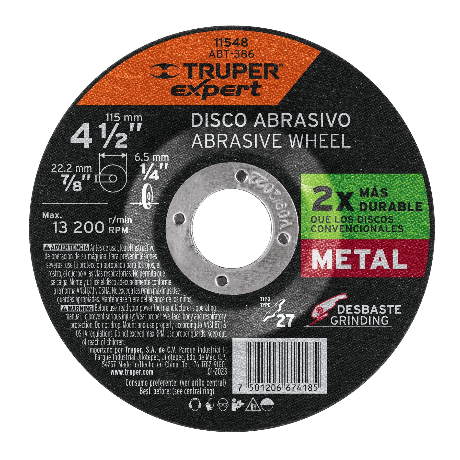 Disco Tipo 27 de 4-1/2' x 6.4 mm desbaste de metal, Expert