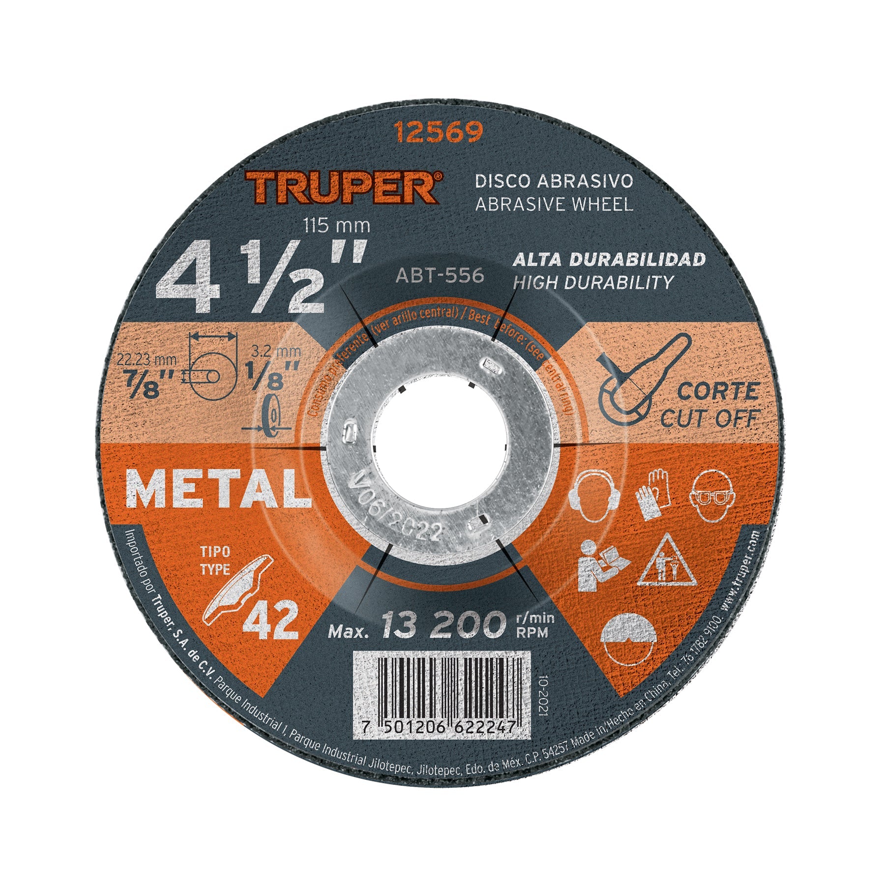 Disco Tipo 42 de 4-1/2' x 3.2 mm para corte de metal, Truper