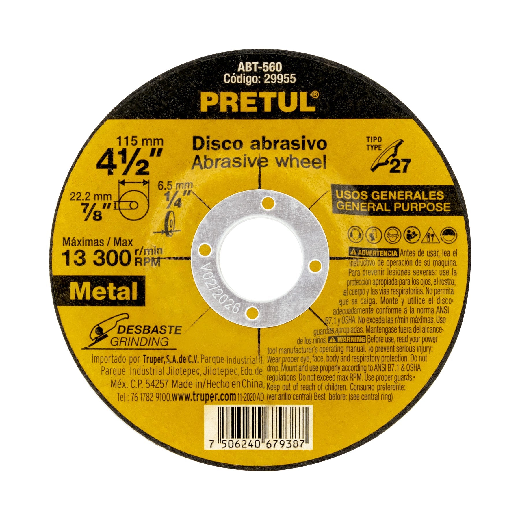 Disco Tipo 27 de 4-1/2' x 6.2 mm desbaste de metal, Pretul